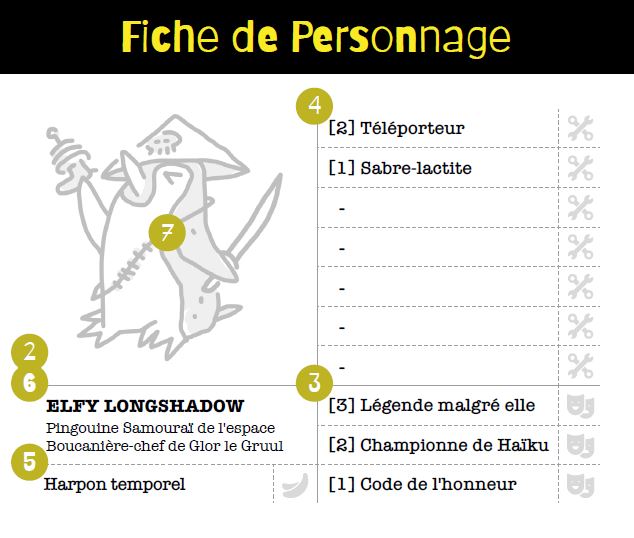 un manchot pirate en fiche de personnage