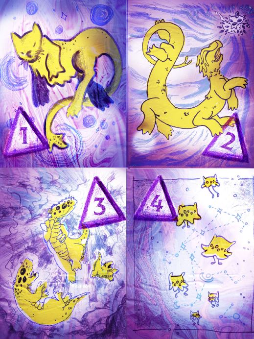 dessins de mignons extraterrestres en jaune sur fond violet