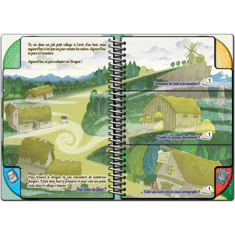 on y voit un petit village champêtre
le texte indique : tu vis dans un joli village à l'orée d'un vois, mais aujourd'hui n'est pas un jour comme les autres. Aujourd'hui tu pars à l'aventure
