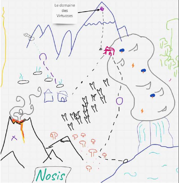 une carte d'un monde dessinée à la main au styloe et crayons de couleur